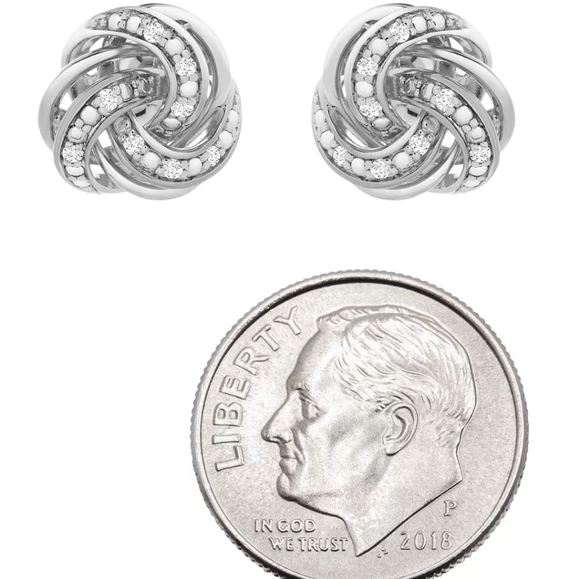 Diamond and Sterling Silver Love Knot Stud Earrings - Picture 3 of 3